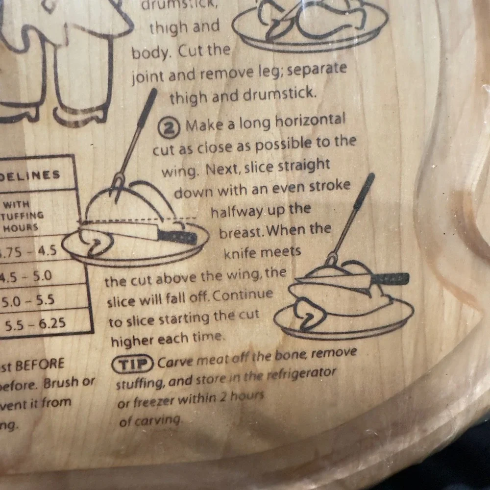 Wooden Turkey Board Carving Platter with Cooking & Carving Instructions Oval